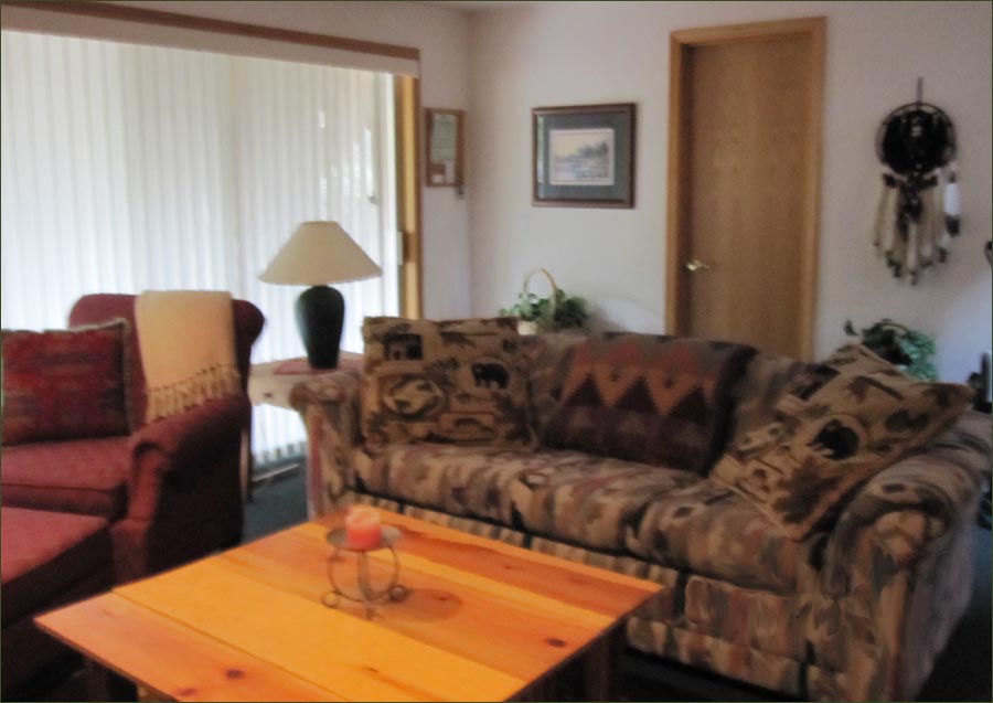The family room is great for TV and kids. Here, you'll find a hide-away bed and the doorway leading to the deck with a large, bubbling HOT TUB...awaiting tired muscles! 